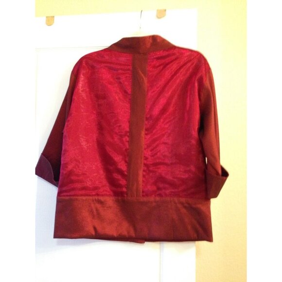 Garnet Red Organza Fabric Over Embroidered Satin Mandarin Jacket. Sz: S - Picture 2 of 5